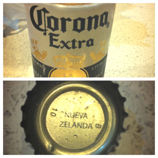 The Corona bottle caps have "Nueva Zelanda" on the inside, New Zealand in Spanish